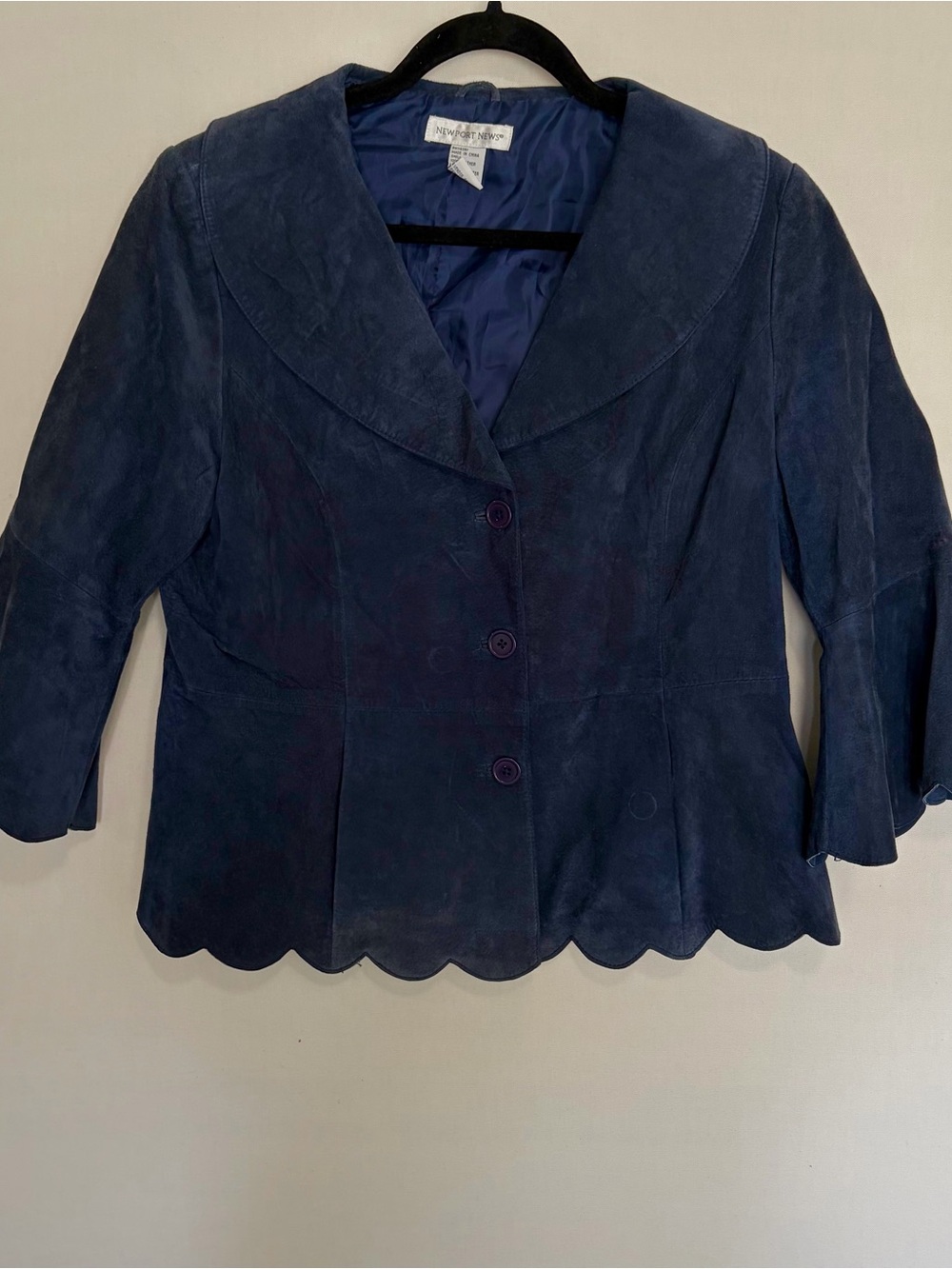Vintage Newport News Bell Sleeve Suede Jacket Women’s 18 Plus Navy Blue Leather
